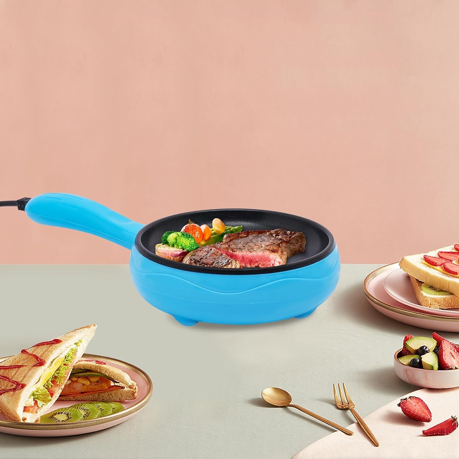 6-Inch Non-Stick Electric Skillet Rapid Heat Up Personal Mini Electric Round