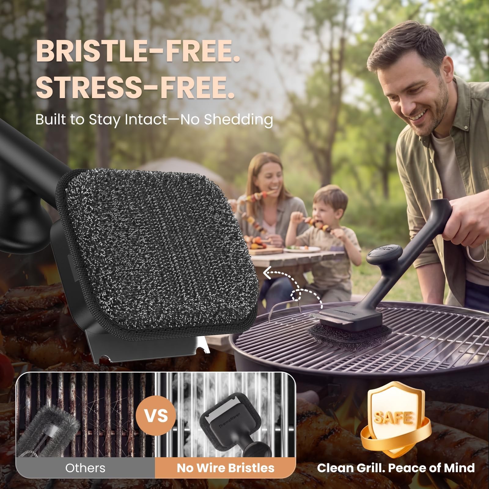 ThermoMaven BBQ Grill Brush Bristle Free – 17″ Black 5pcs-Medium, Black-5 Pcs