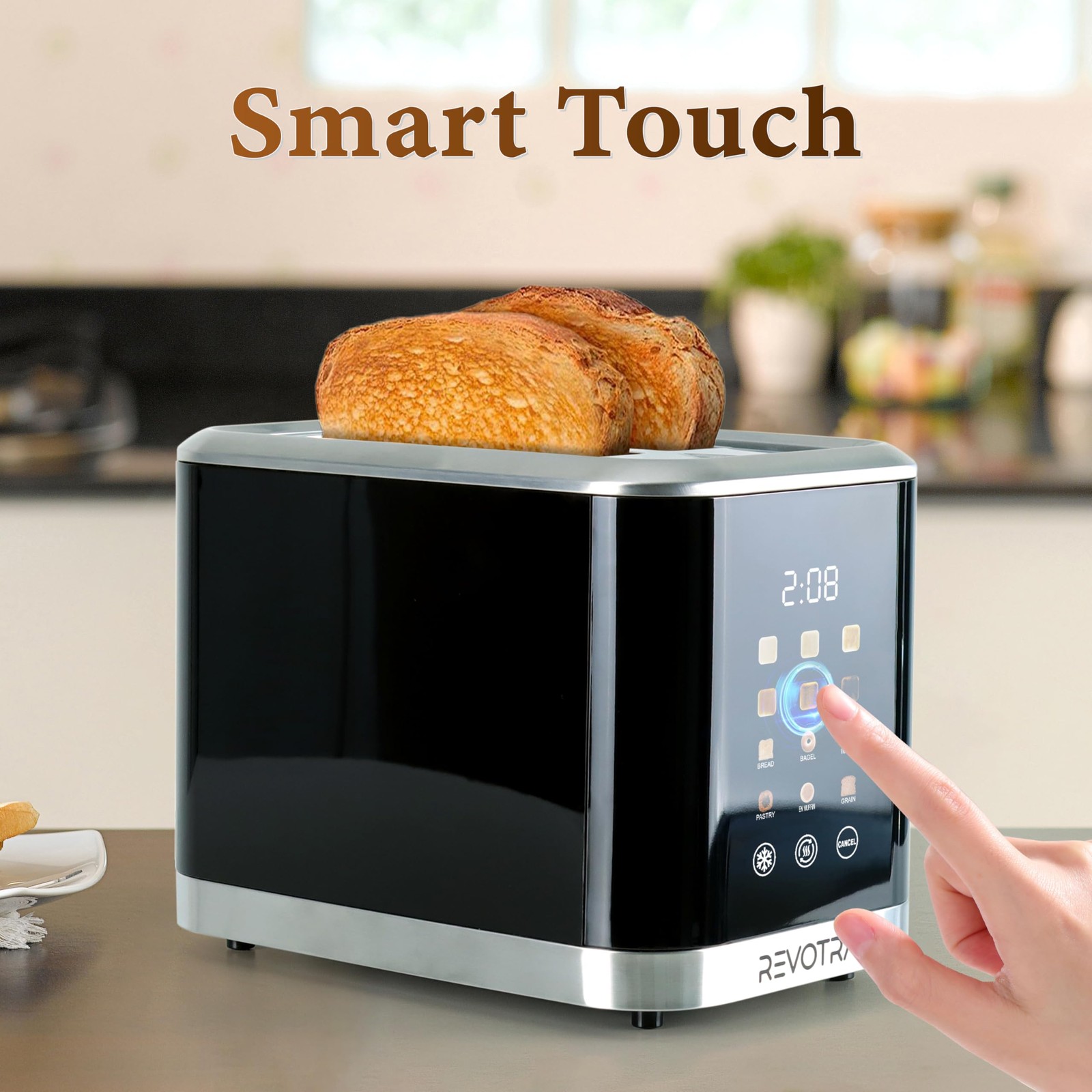 2 Slice Toaster Stainless Steel with LED Display, large, 2 piece smart model