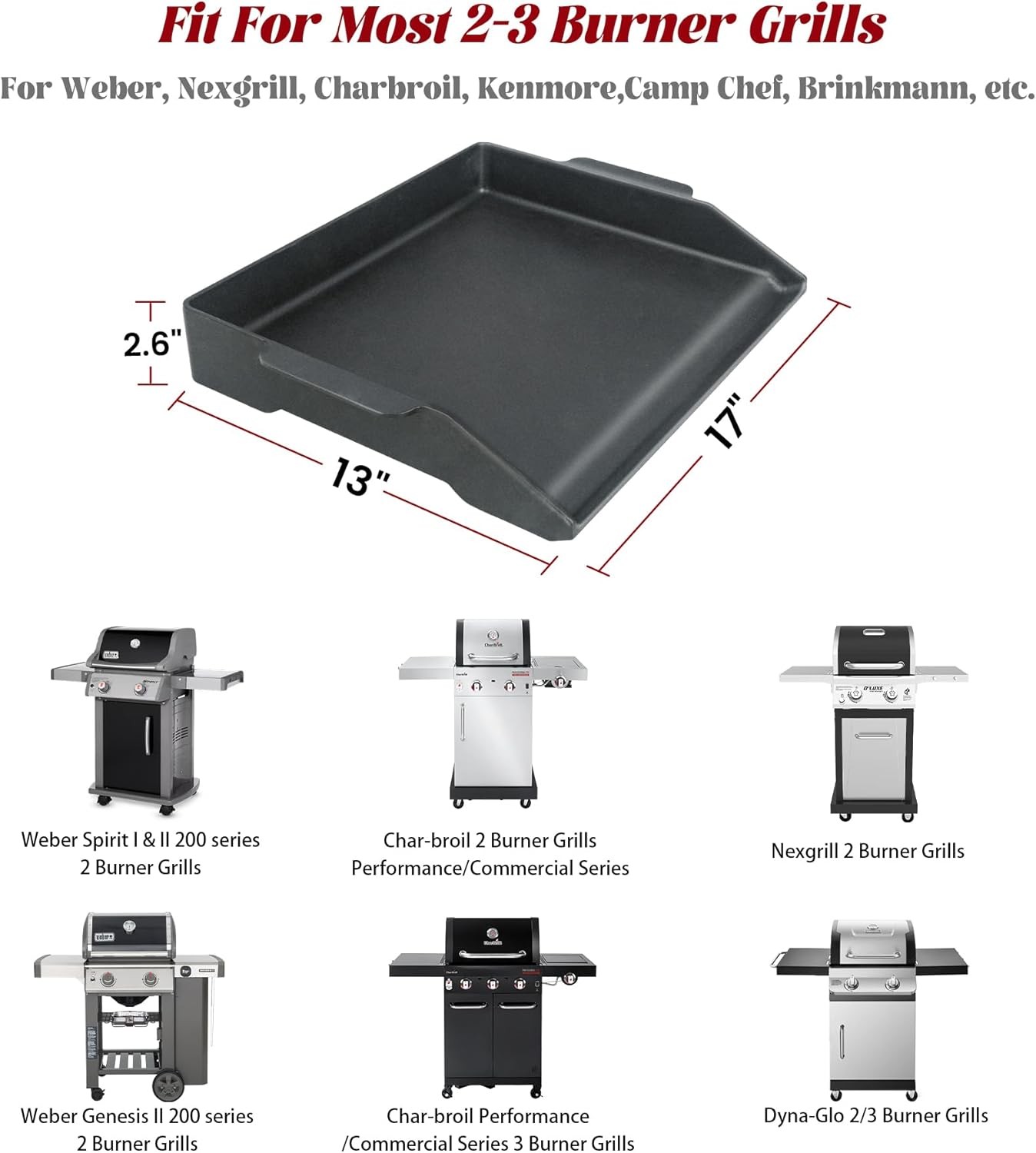 17″ x 13″ Universal Cast Iron Griddle for Gas Grill, Stove Top Griddle Gas Gr…