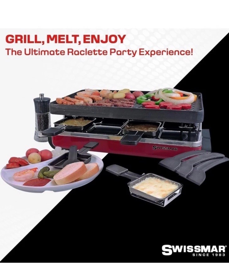 NIB Swissmar Electric 8 Person Raclette Party Grill KF-77041 Classic 1200 W