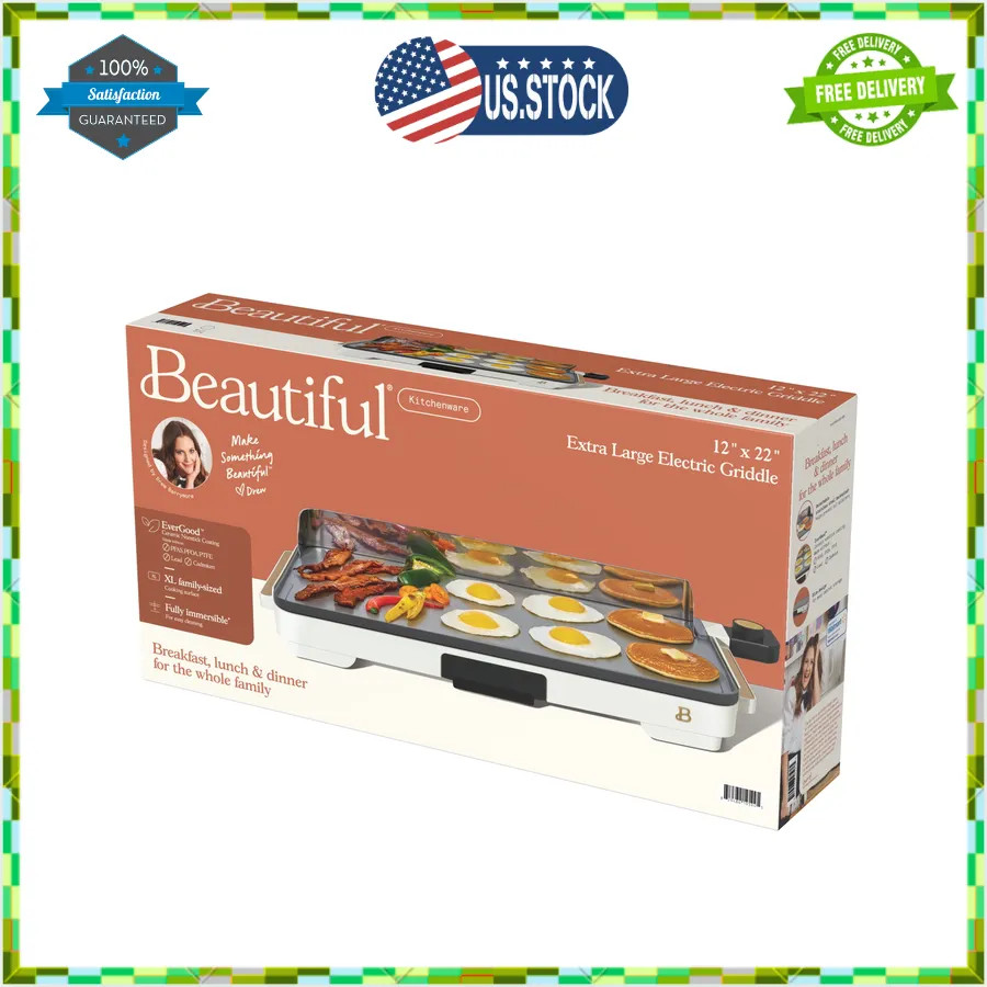 Beautiful XL Electric Griddle 12 x 22 Nonstick White Icing by Drew Barrymore