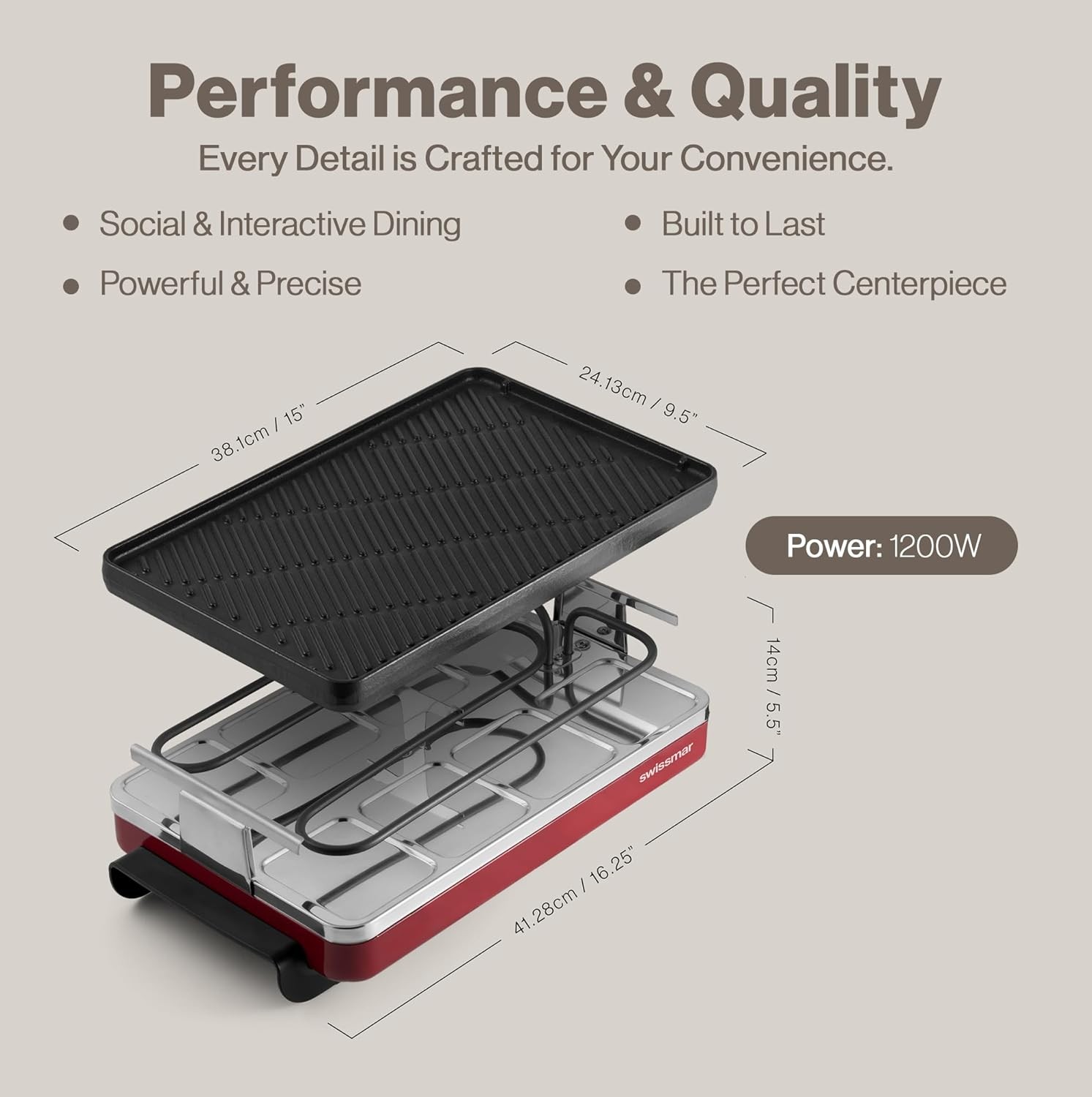 Swissmar Classic 8-Person Raclette Party Grill, Red