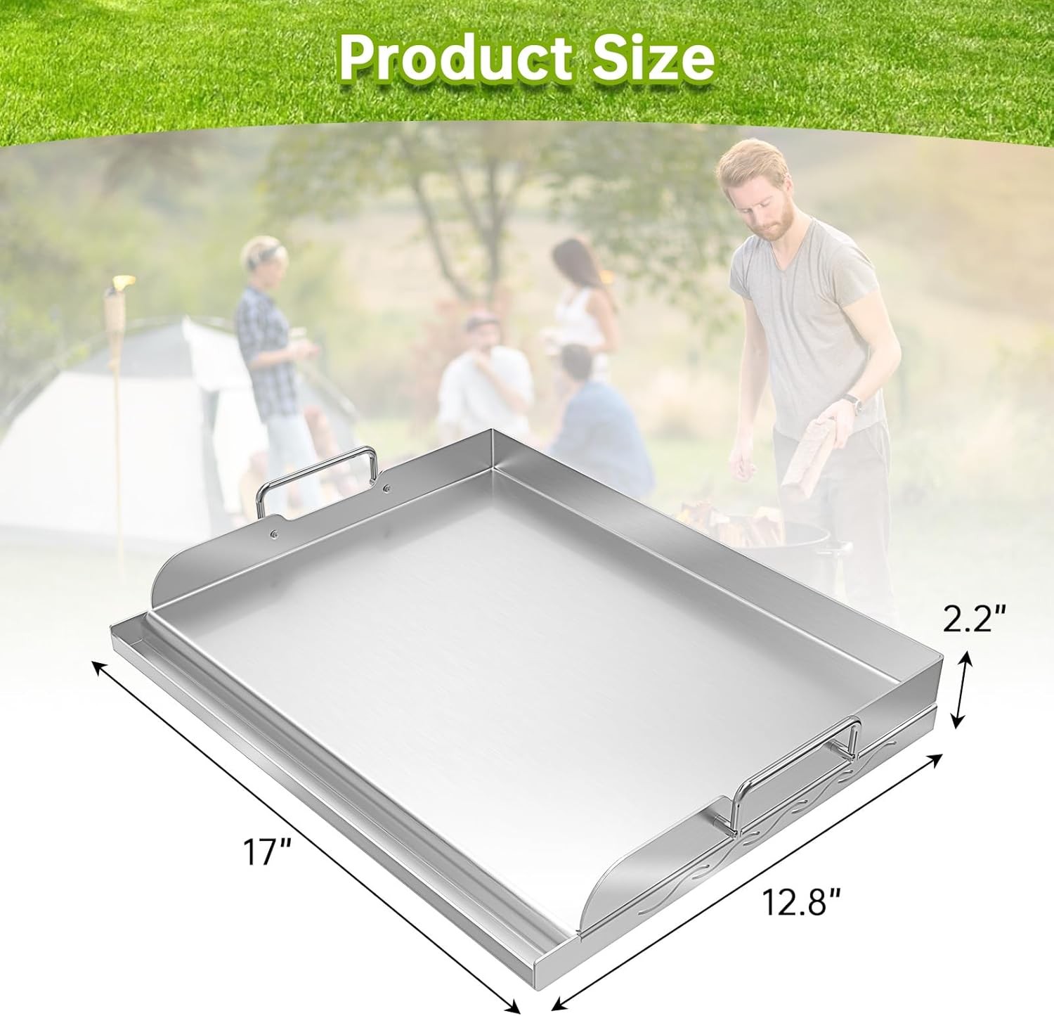 Universal Stainless Steel Griddle Flat Top Plate W/ Even Heating Bracing BBQ