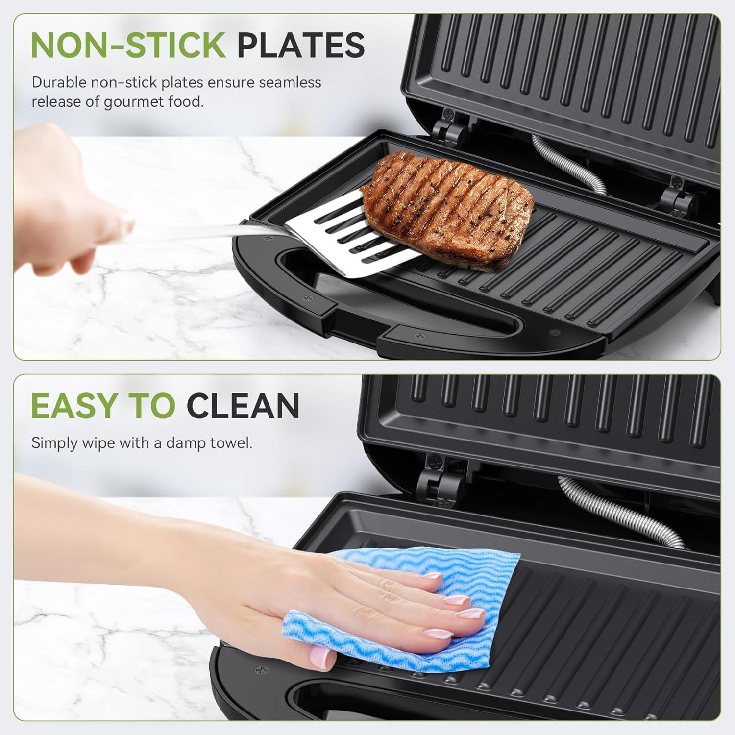 Panini Press Sandwich Maker, 2-Slice Sandwich Toaster Grill | 750W Heating with