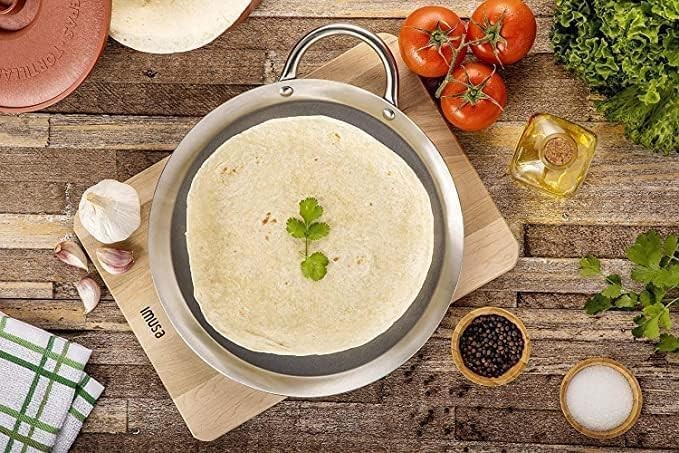 Mexican Style 8.5″ Stainless Steel Flat Circle Fry Pan Comal With Handle