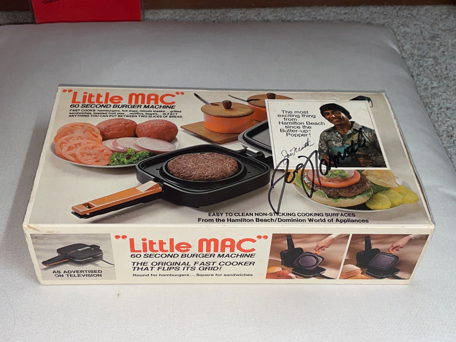 Joe Namath * SIGNED * 1976 Little Mac Hamburger Maker Hamilton Beach MINT IN BOX