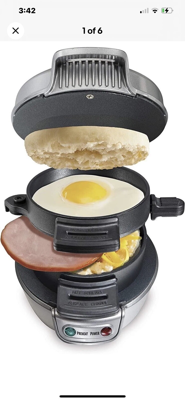 HAMILTON BEACH BREAKFAST SANDWICH MAKER TOASTER PRESS GRILL PANINI 25475A New