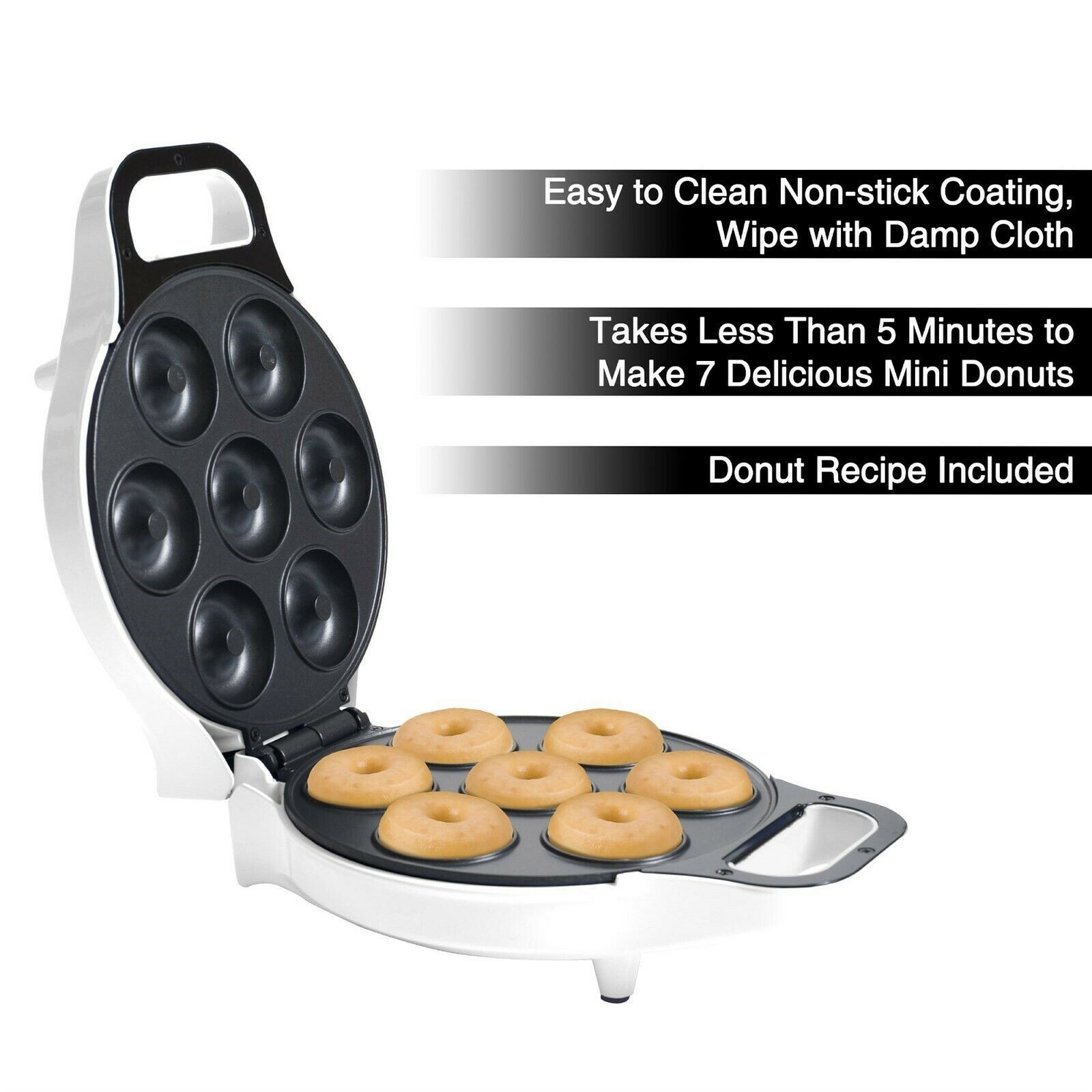 Electric Mini Donut Maker 7 Two-Inch Donuts Non Stick, No Oil or Frying 4 Min.