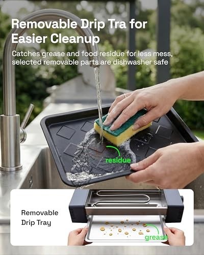 3-in-1 Smokeless Indoor Grill & Electric Griddle, Nonstick BBQ, Dishwasher Safe,