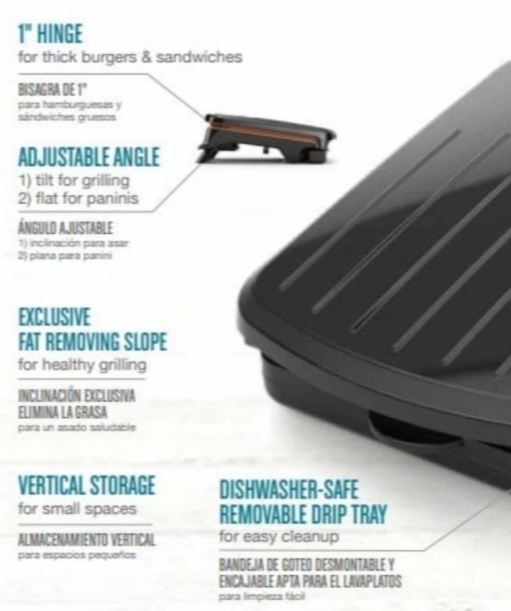 2-Serv.Grill – Plastic, Non-Stick, Compact,Grill/Panini,Drip Tray