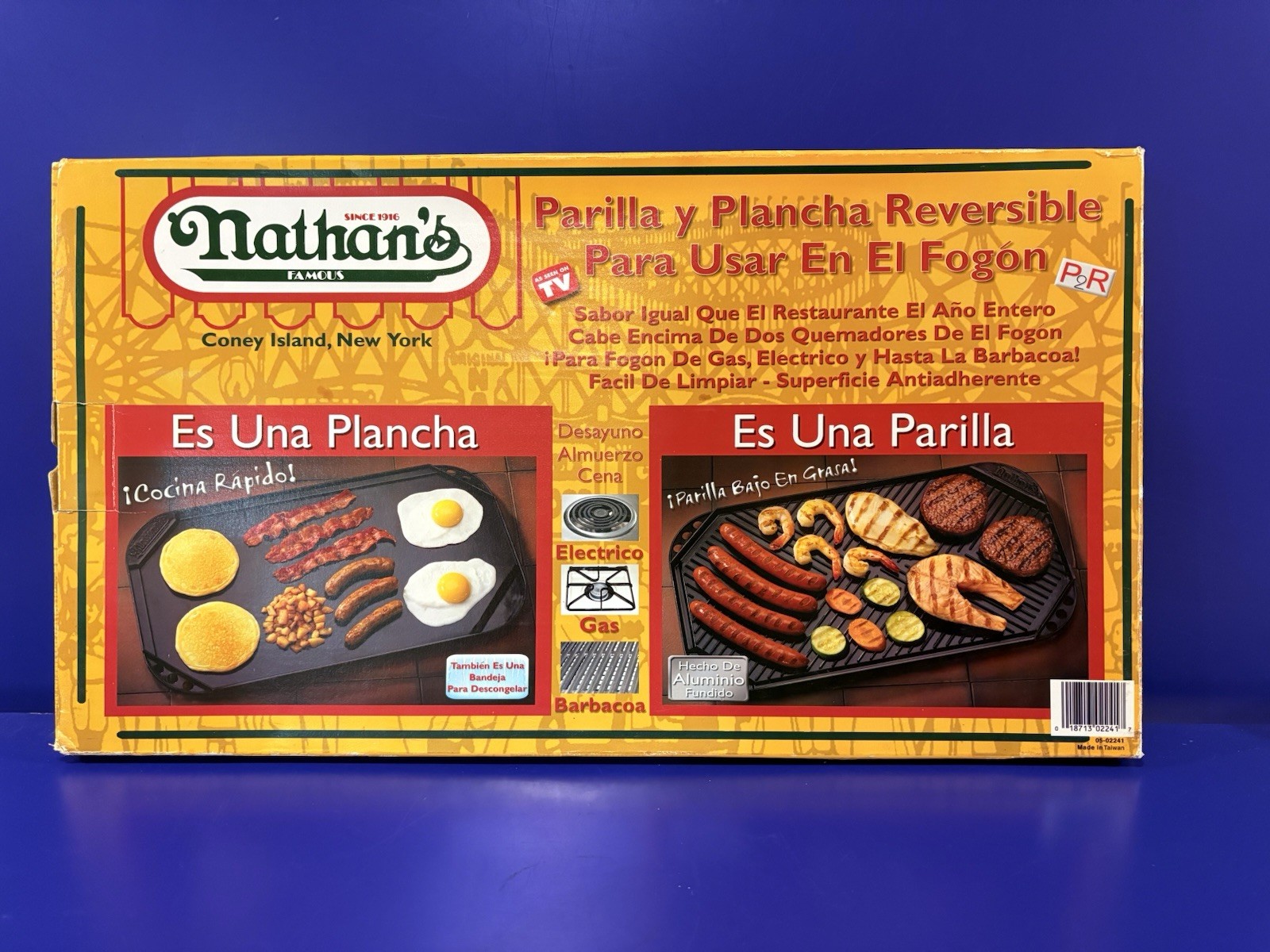 Nathan’s Famous ~ Reversible Stovetop Grill & Griddle. Cast Aluminum NEW