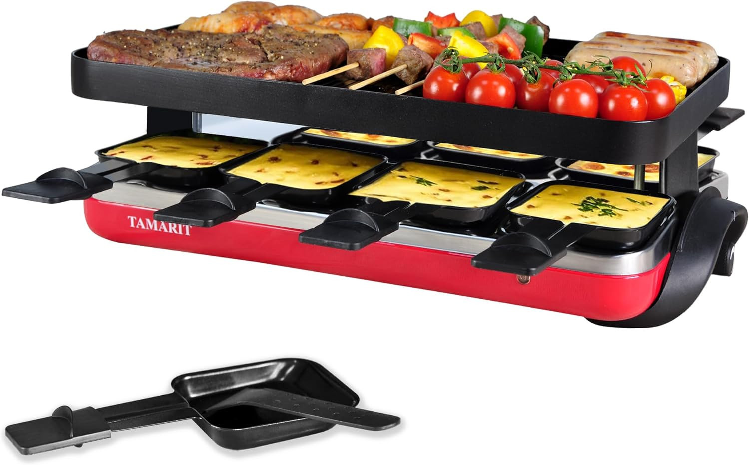 Classic 8 Person Raclette Grill 1500W Electric Tabletop Griddle with Reversible