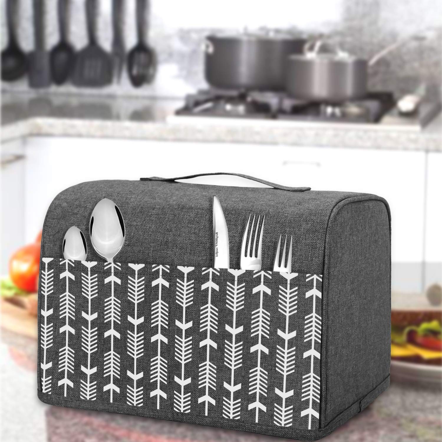 Yarwo 2 Slice Toaster Cover with Pockets and Top 2 Slice, Gray Arrow