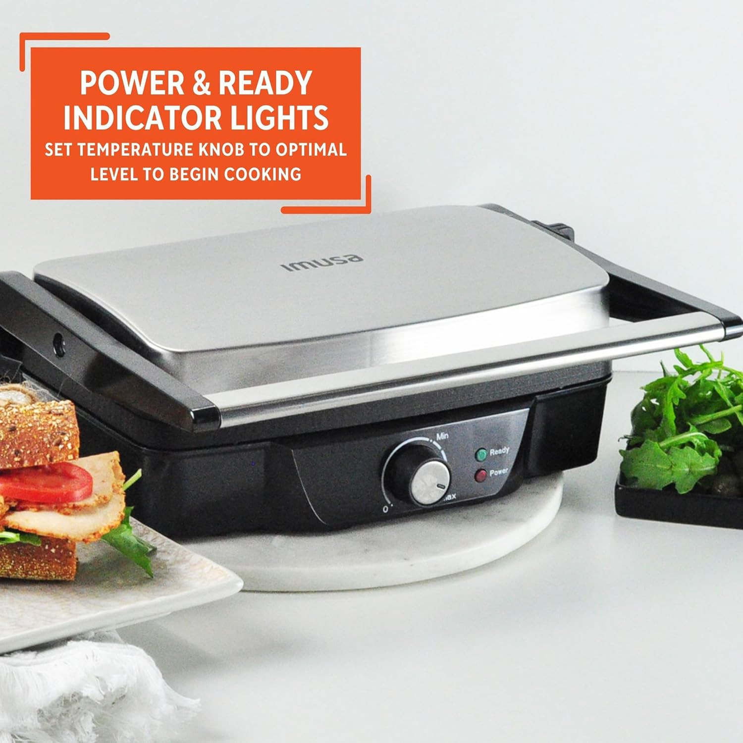 Stainless Steel Panini Press Electric with Adjustable Temperature Settings and N
