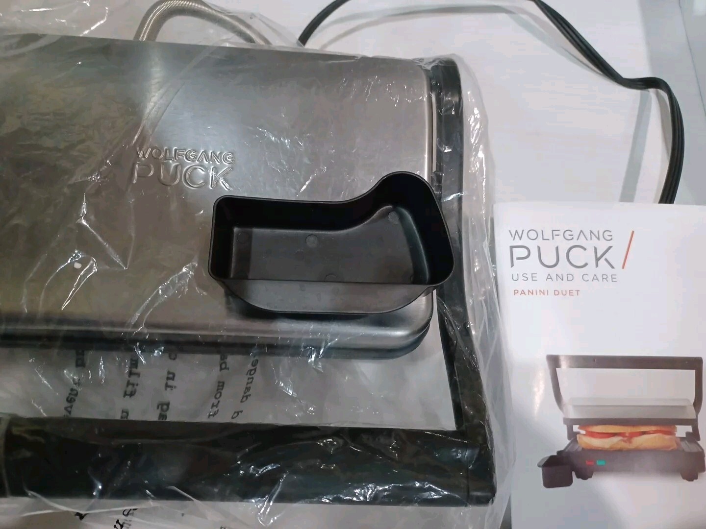 WOLFGANG PUCK Panini Duet Sandwich Maker Non-Stick Stainless Steel Open Box