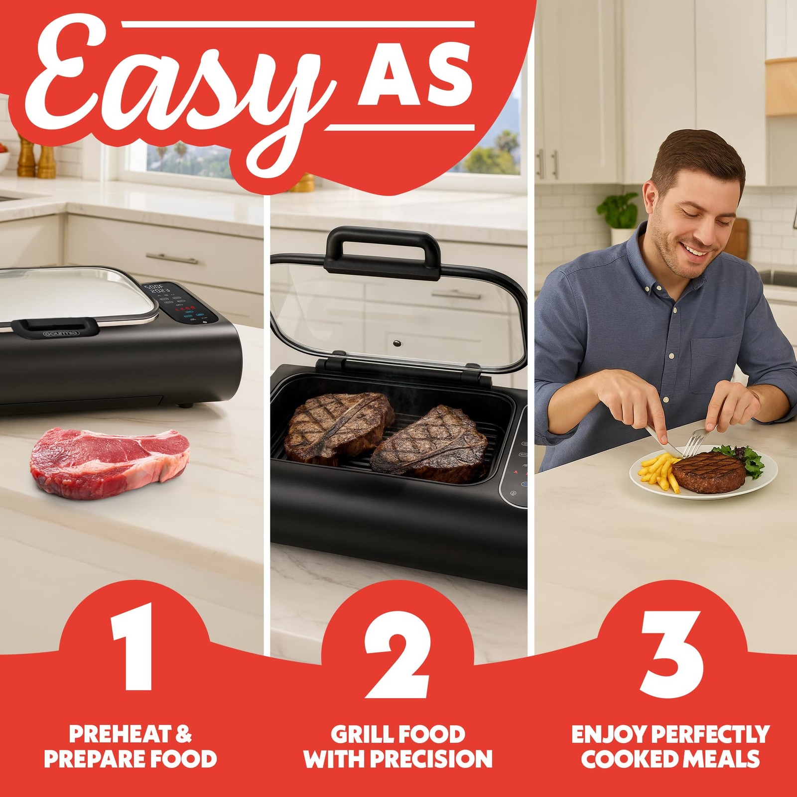 Gourmia GGA2120A Smokeless Indoor Grill Air Fryer Combo 5 Presets Smoke