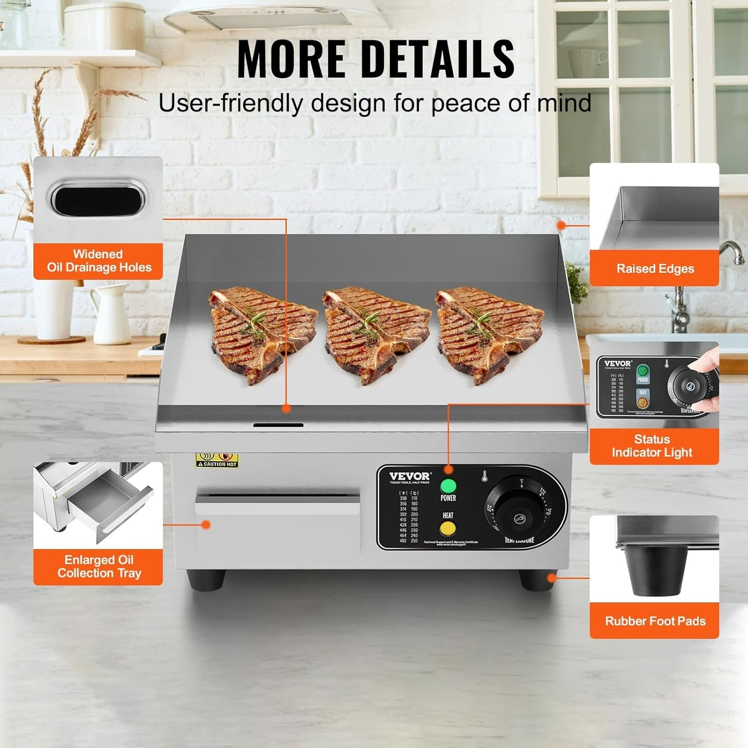 Versatile Commercial Griddle with 2 Shovels & Brushes – 1700W Cooking Power