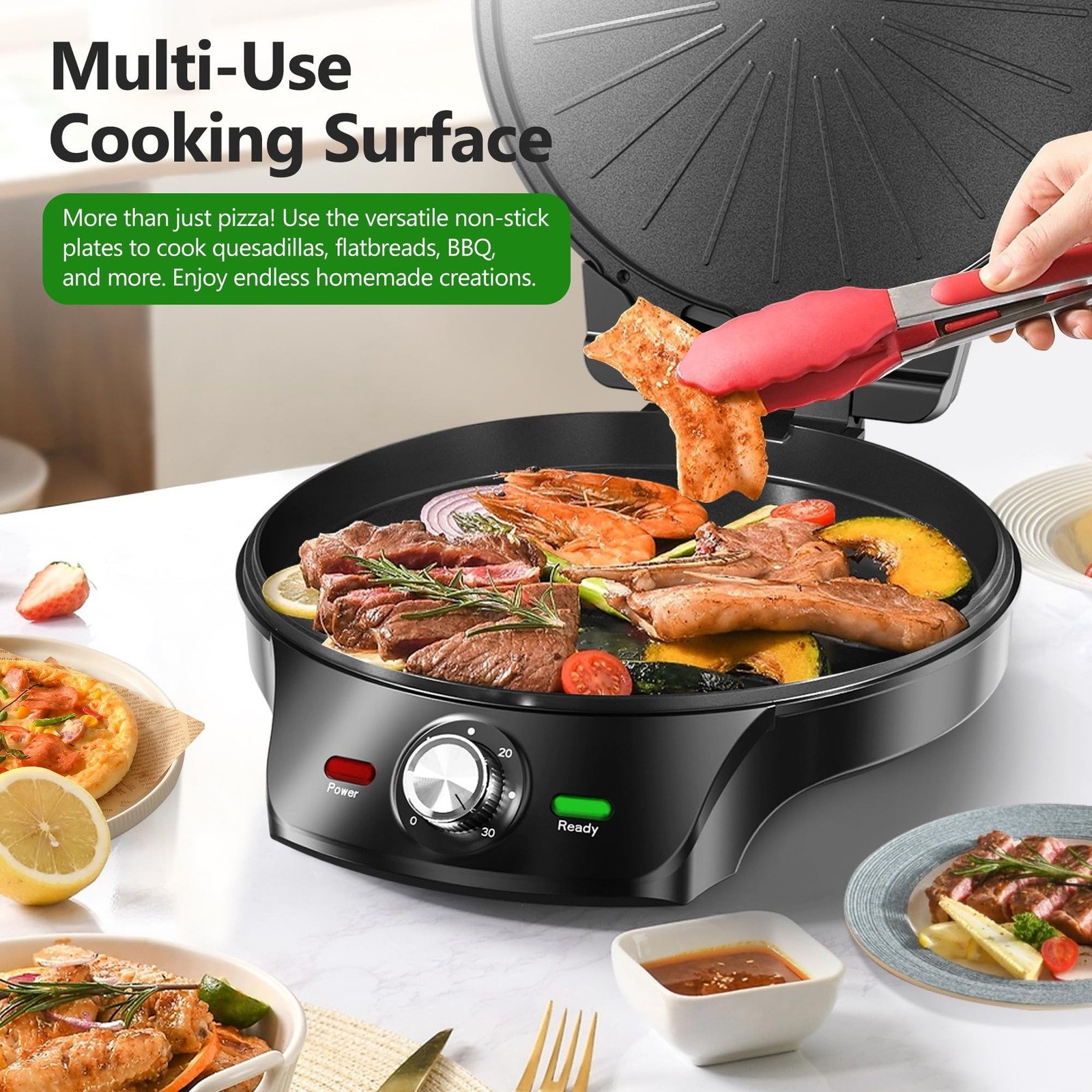 KEINVE 1500W Electric Griddle, 2-in-1 Indoor Griddle And Pizza Maker 30-Min