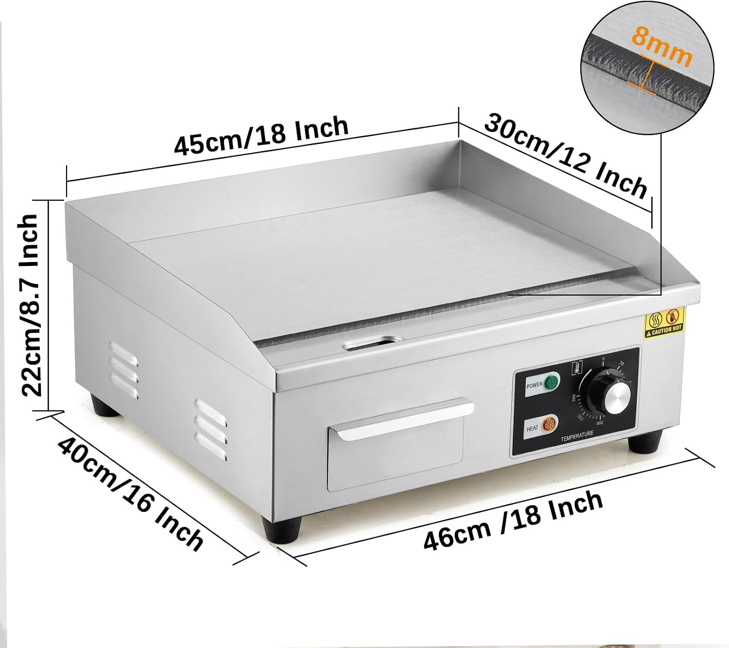 18″ Commercial Electric Griddle Stainless Steel Countertop Griddle Electric Flat