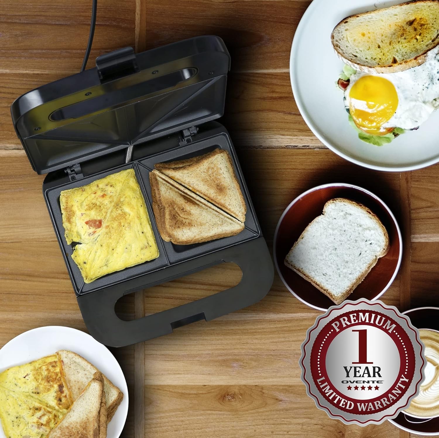 Electric Sandwich Maker with Non-Stick Plates, Indicator Lights, Cool Touch Hand