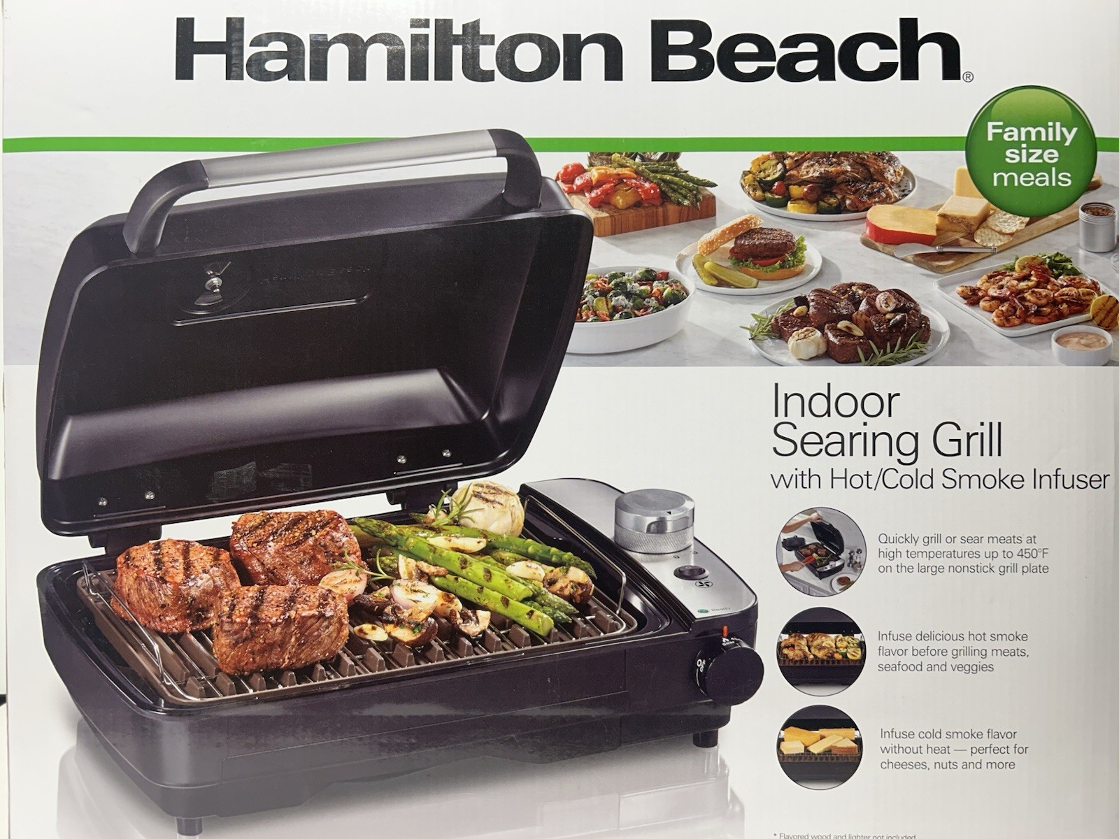 Hamilton Beach electric Indoor Searing Grill With Hot/Cold Smoke Infuser/R25375