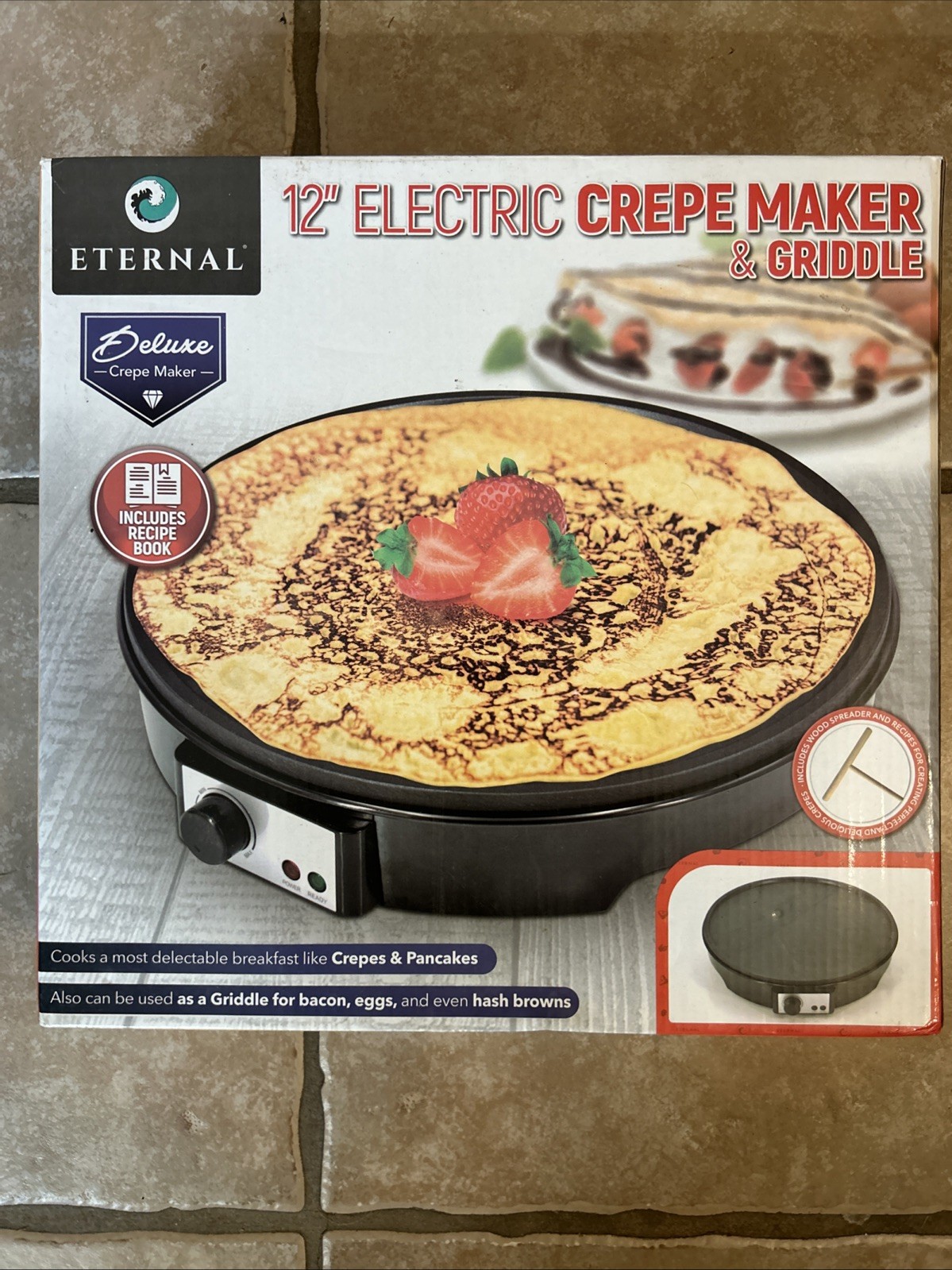 ELECTRIC CREPE MAKER AND GRIDDLE 12′ Deluxe W/ RECIPE BOOK Eternal PANCAKE BACON