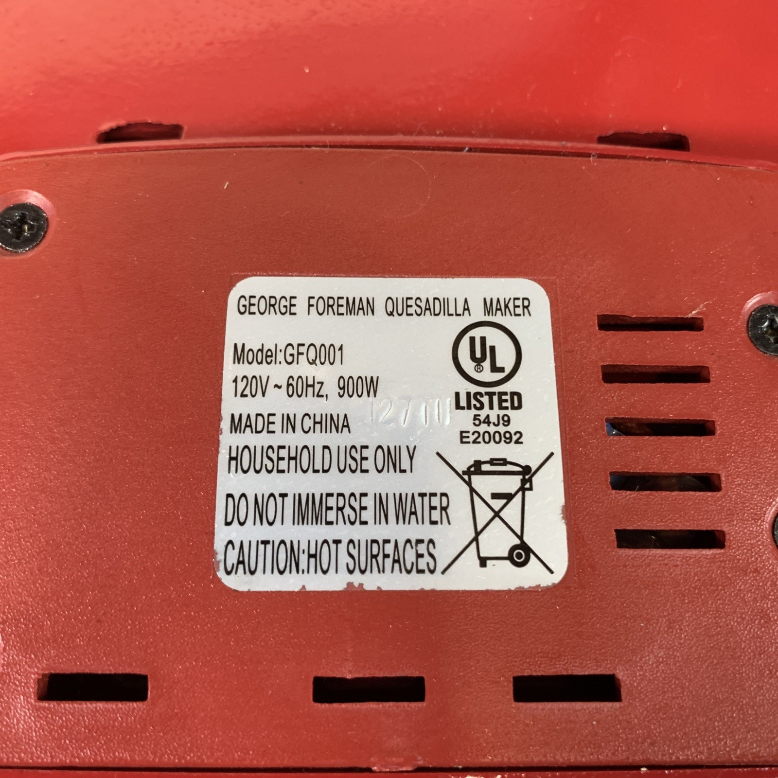 GEORGE FOREMAN ELECTRIC QUESADILLA MAKER RED GFQ001