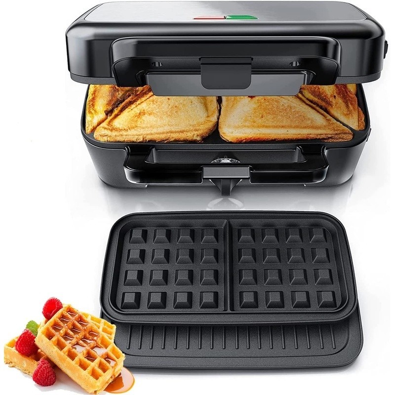 1200W 3 in 1 Sandwich Waffle Maker Removable Plates Grill Temperature Control US