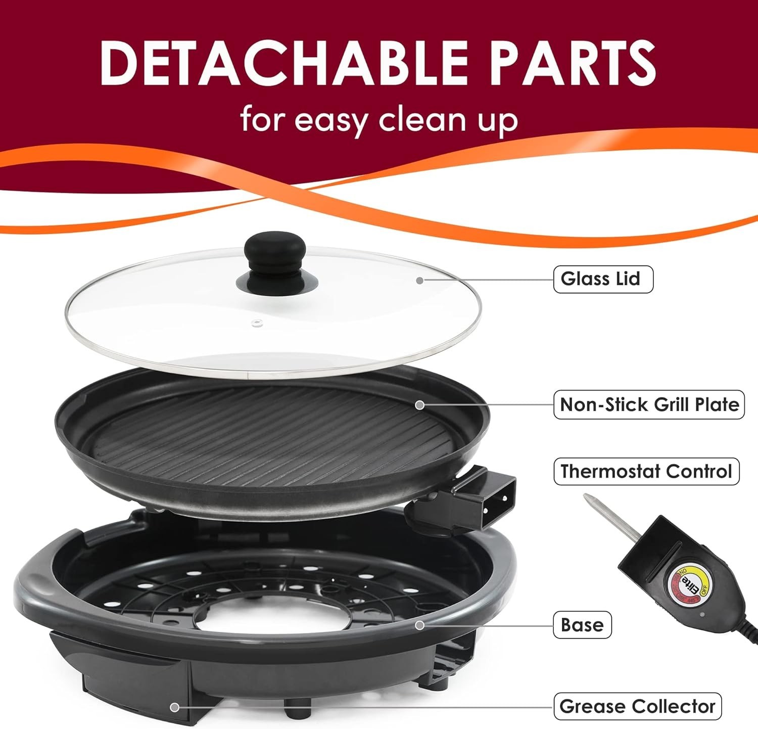 Luxury 14″ Electric Nonstick Indoor Grill – Fast Heat, Dishwasher Safe, Black