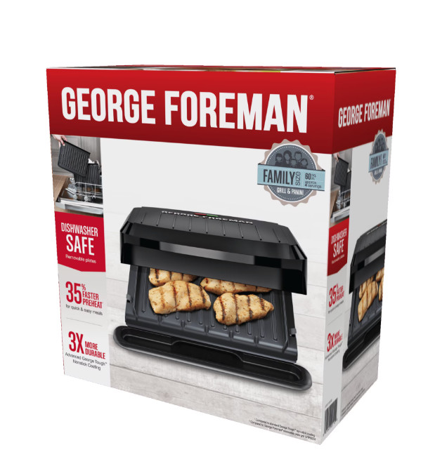George Foreman 4-Serving Electric Grill Panini Press Removable Plates