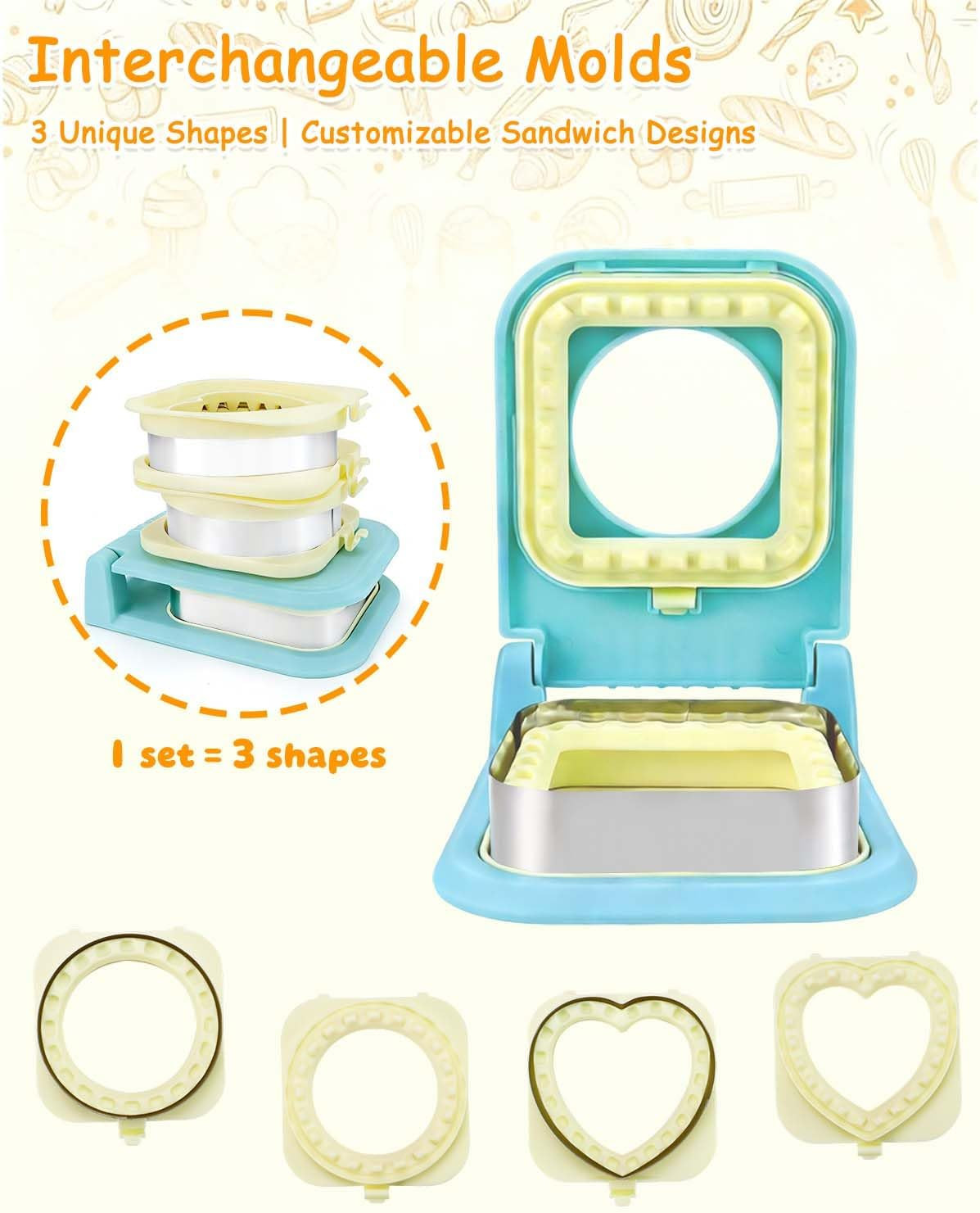 3-In-1 Uncrustable Sandwich Maker – Heart/Circle/Square Crustless