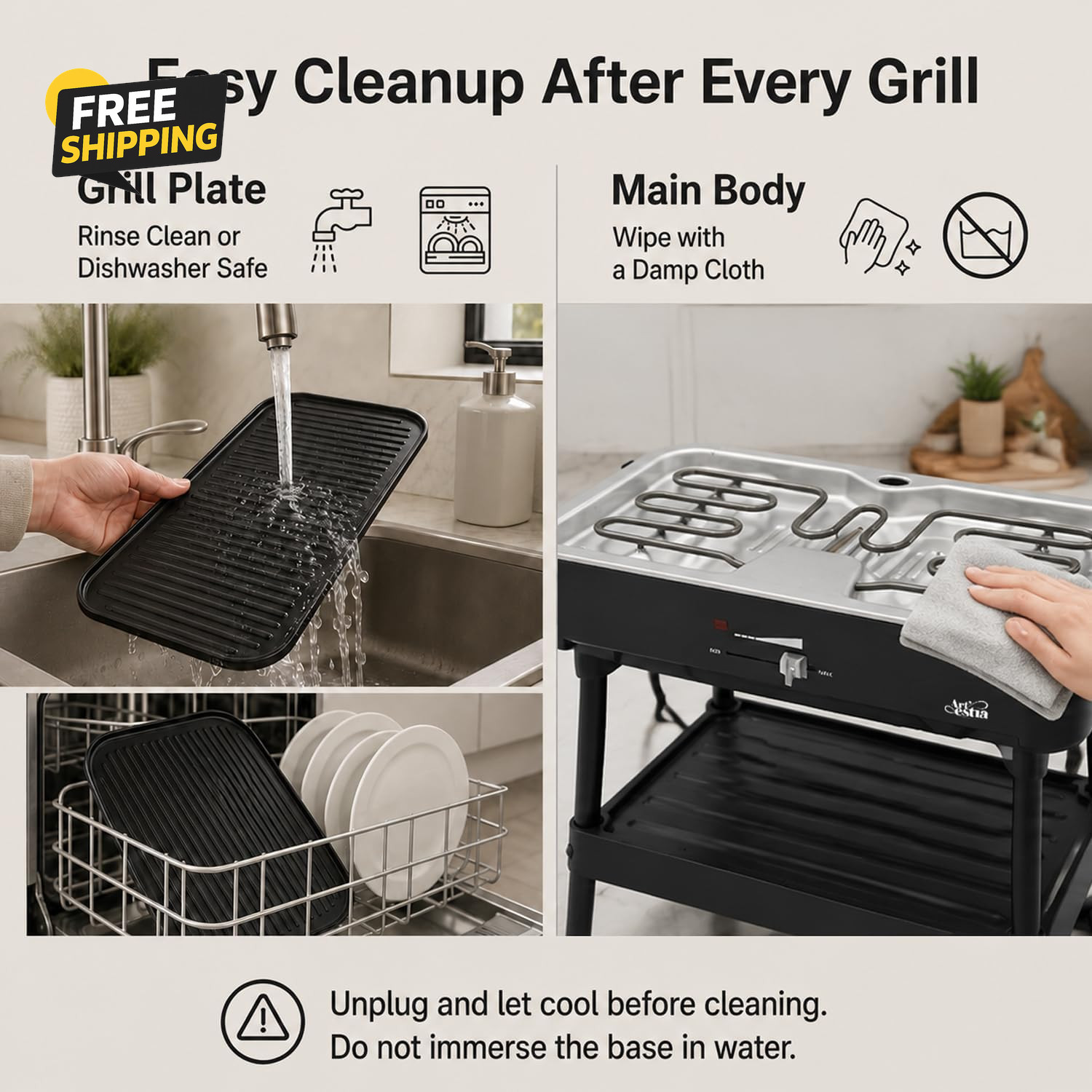1800W Smokeless Electric Grill Indoor Outdoor Nonstick BBQ Adjustable Temp RV