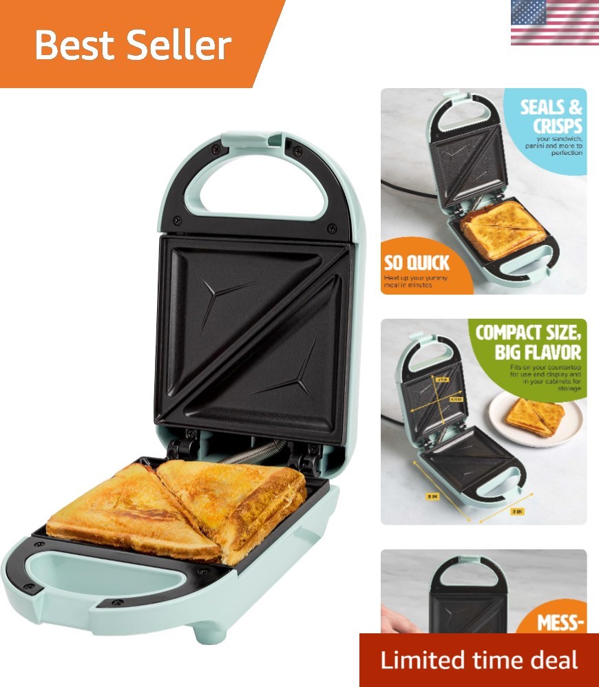 Compact Aqua Mini Sandwich Maker – Dual-Sided Nonstick for Perfect Paninis