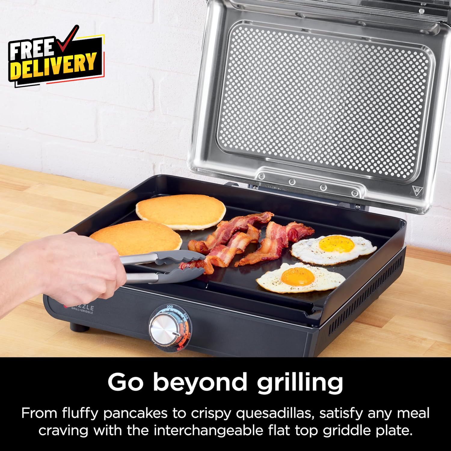 14″ Electric Griddle & Indoor Grill Nonstick Dishwasher Safe Silver GR101