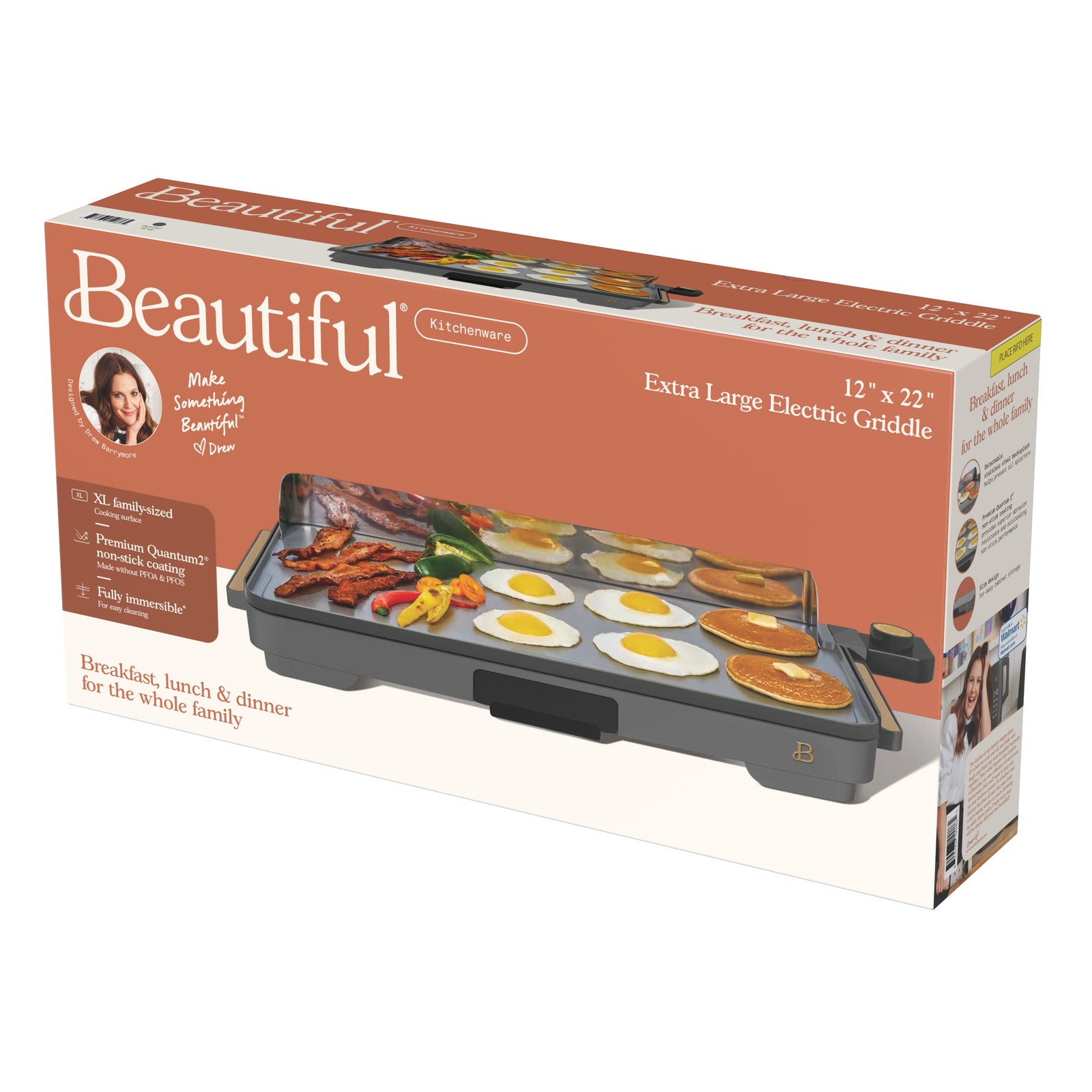 XL Electric Griddle 12″x22″ Non-Stick Oyster Grey by Drew Barrymore