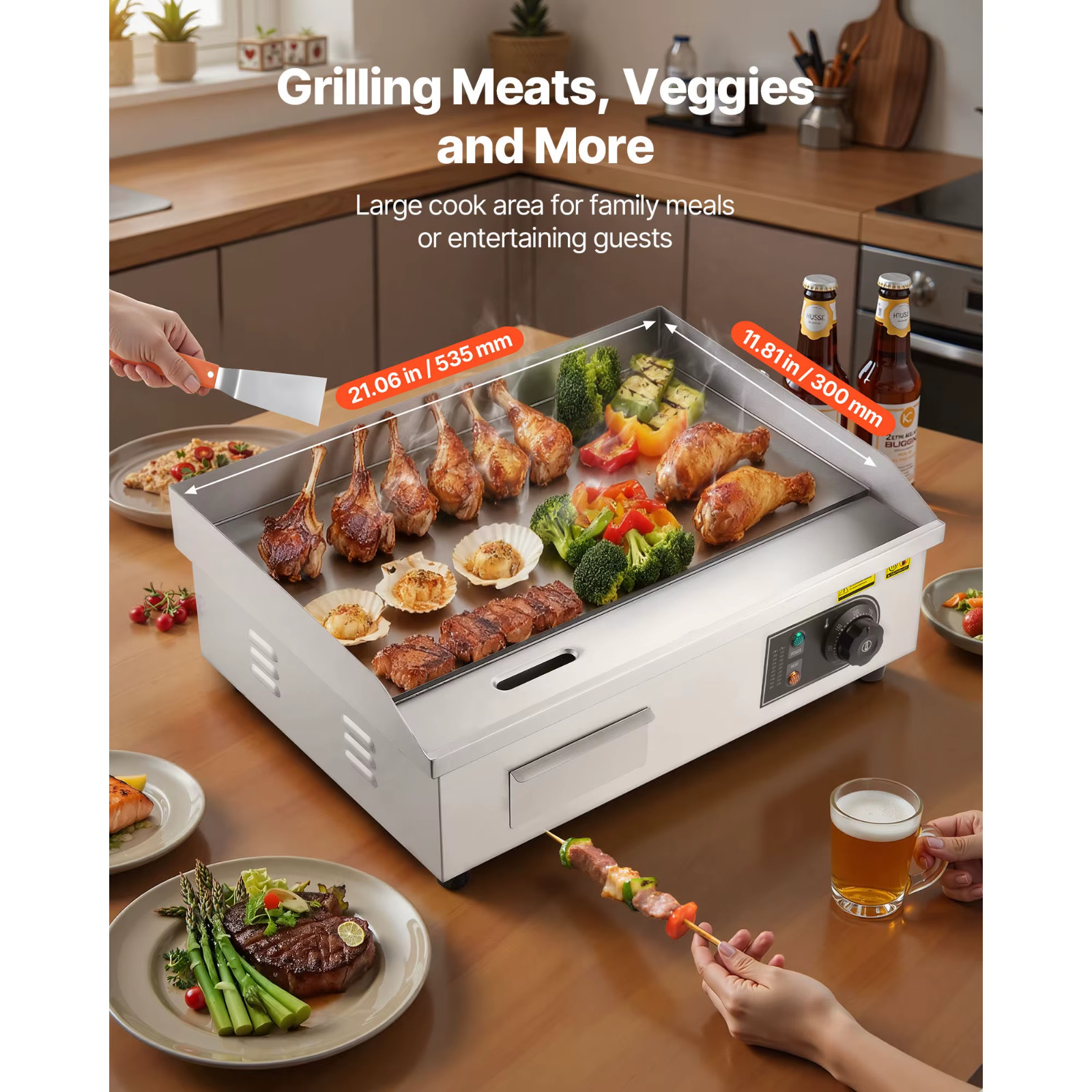 Commercial Electric Flat Top Griddle 50-300°C Steak Pancake Grill