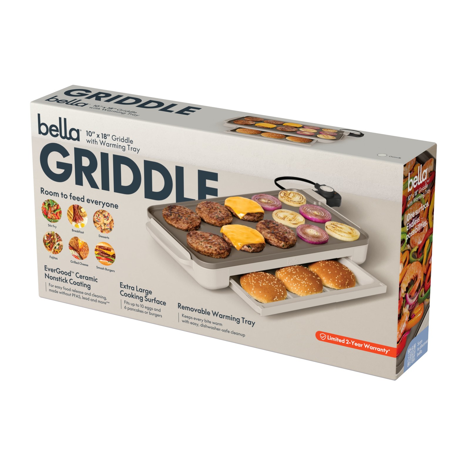 Bella 10″ x 18″ Nonstick Ceramic Griddle with Warming Tray, Oatmilk