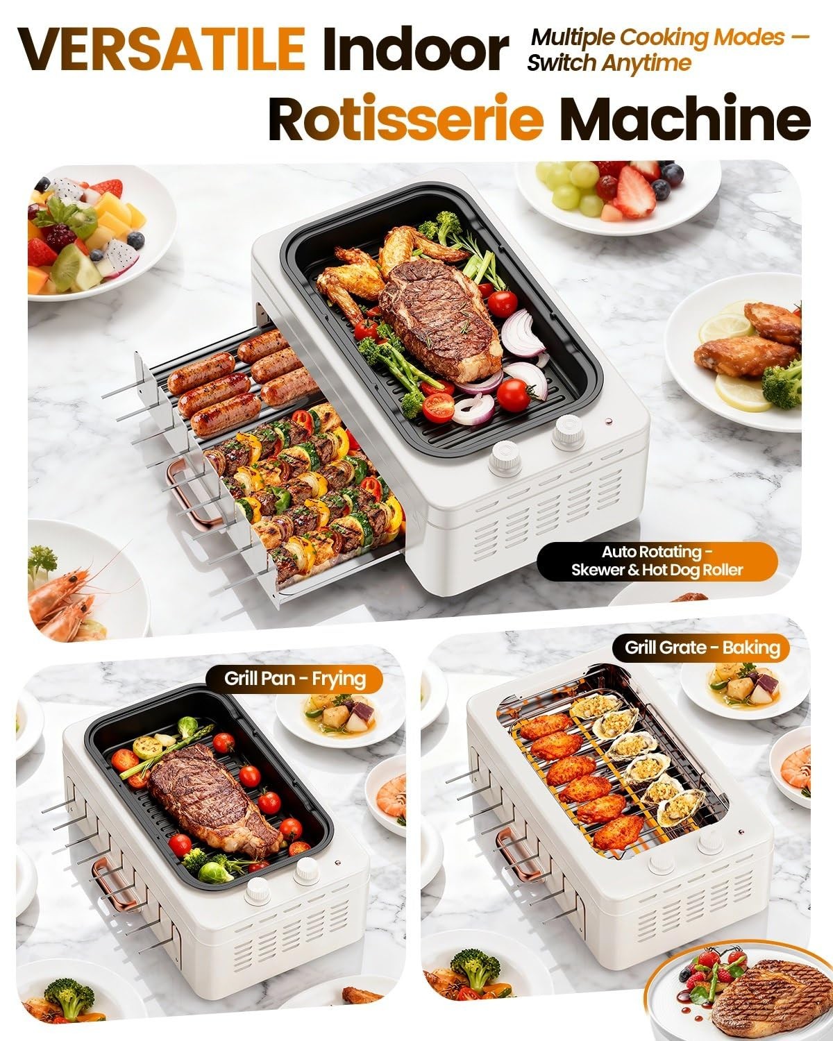 XHJ 4-in-1 Electric Indoor Grill Smokeless Home,Countertop Electric Grill