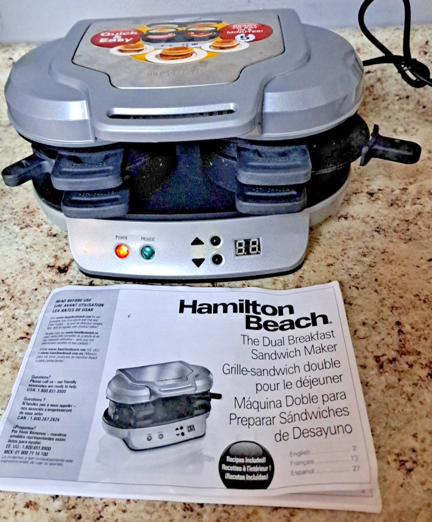 UIOB Hamilton Beach Dual Breakfast Sandwich Maker Silver 25490 Used in Box!
