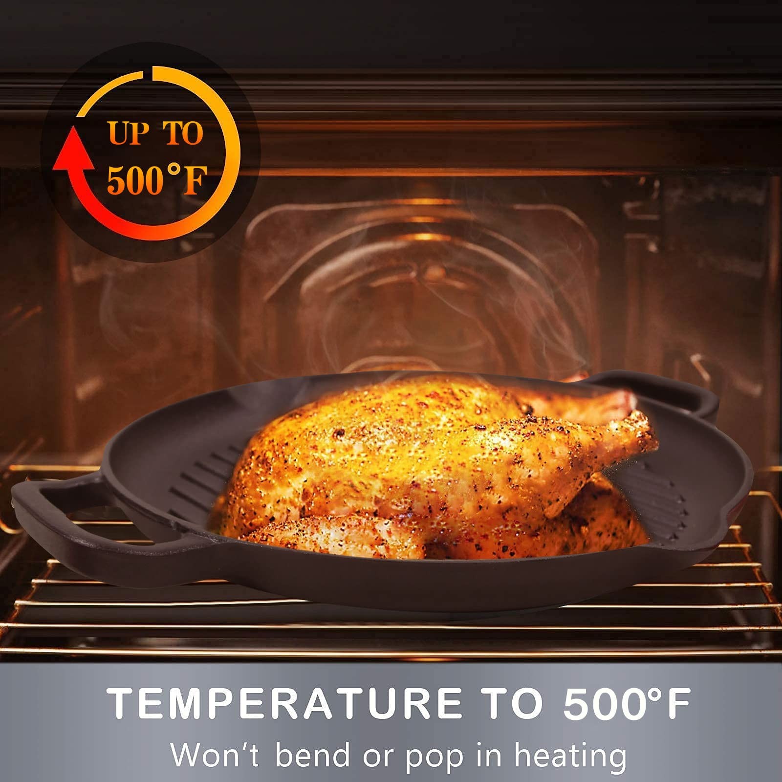 Cast Iron Grill Pan, 12.6 inch Griddle Pan with Dual Handles, Pre-Seasoned He…