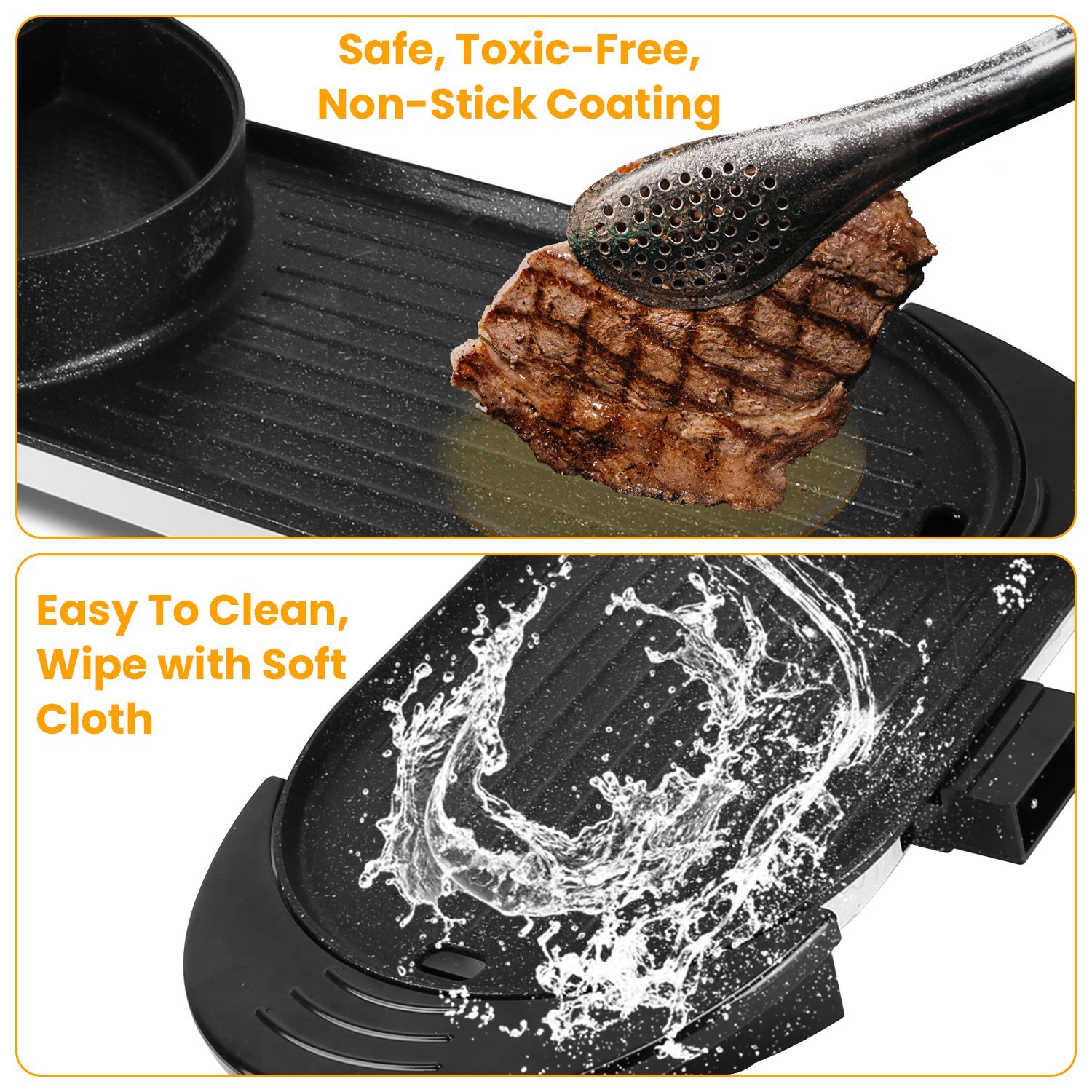 iMounTEK 2 in 1 Electric Hot Pot BBQ Grill Portable Smokeless Barbecue Pan Grill