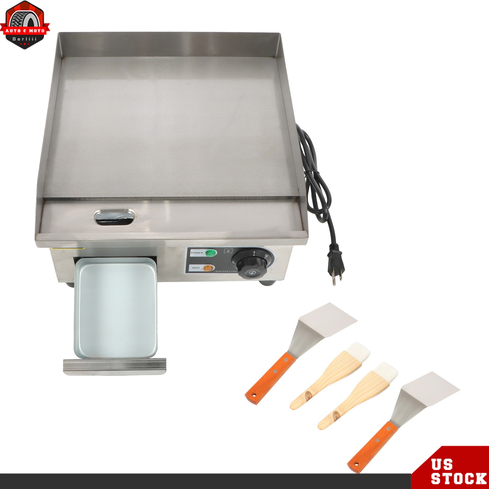 14 Inch 1500W Commercial Electric Griddle Countertop Flat Top Grill 122℉-572℉