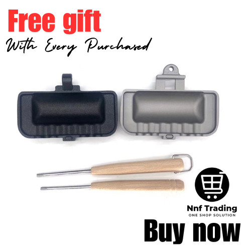 Sandwich Maker Double-Sided Sandwich Baking Pan Hot Dog Toaster with Wood Handle