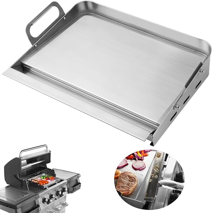 Heavy Duty 23” Stainless Steel Flat Top Griddle Grill Plancha for Double Burner