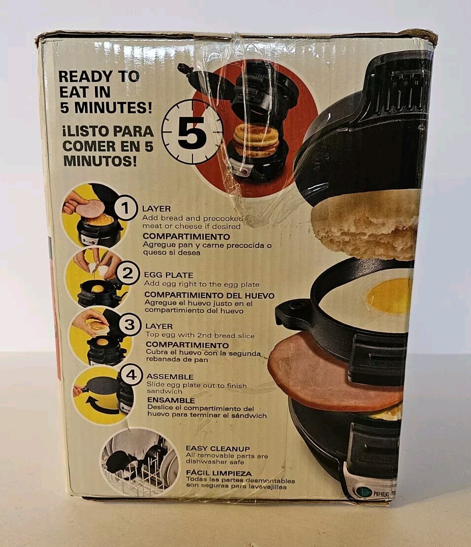 Hamilton Beach Breakfast Sandwich Maker with Egg Cooker Ring Black 600 Watt