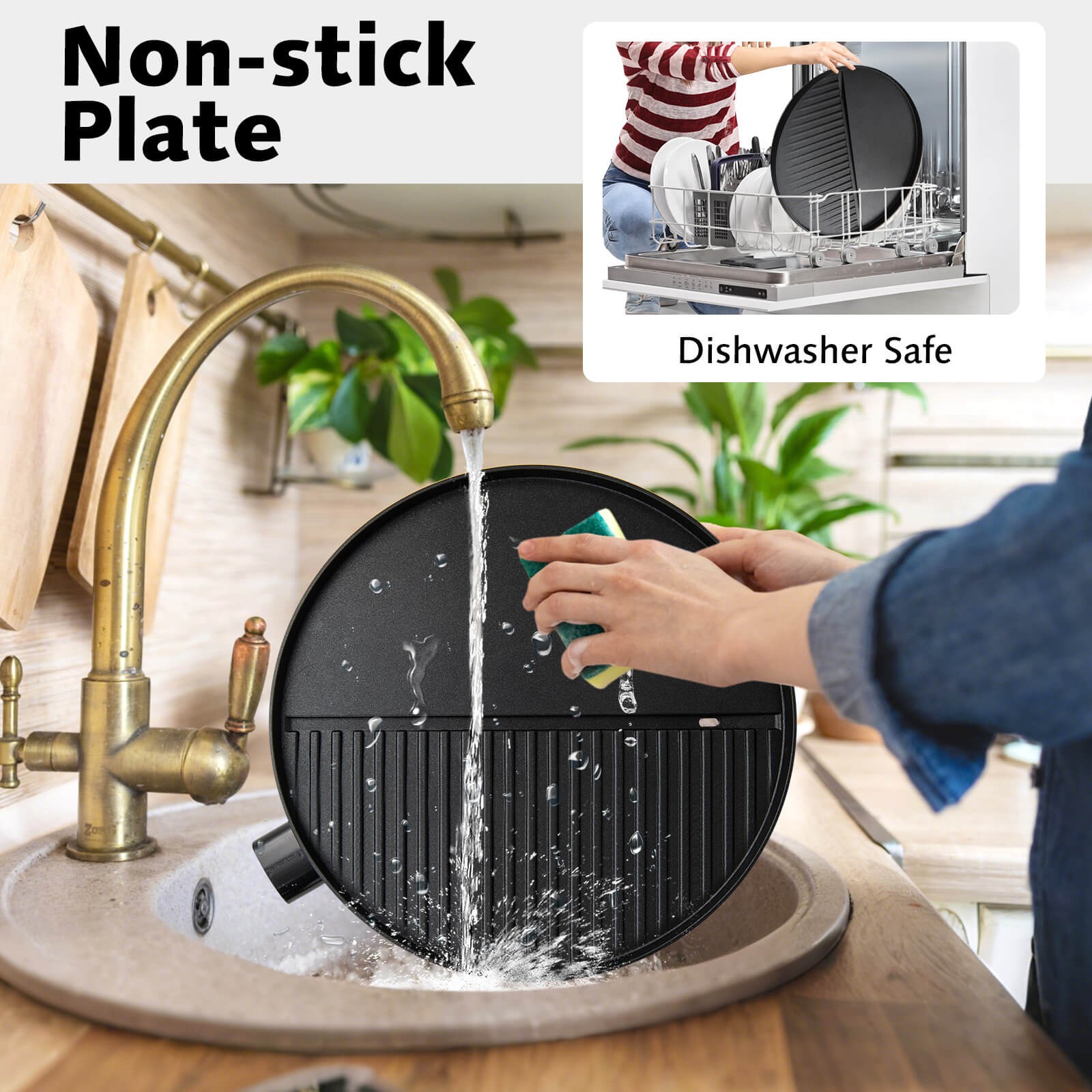 Indoor Outdoor Electric Grill w/ Non-stick Grill Plate Temperature Control