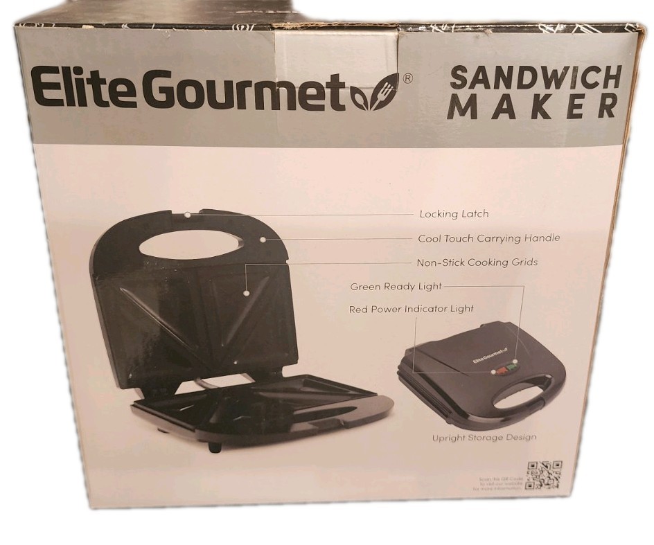 Elite Gourmet Sandwich Maker Panini Machine ESM2207 Non-Stick, Black New In Box!