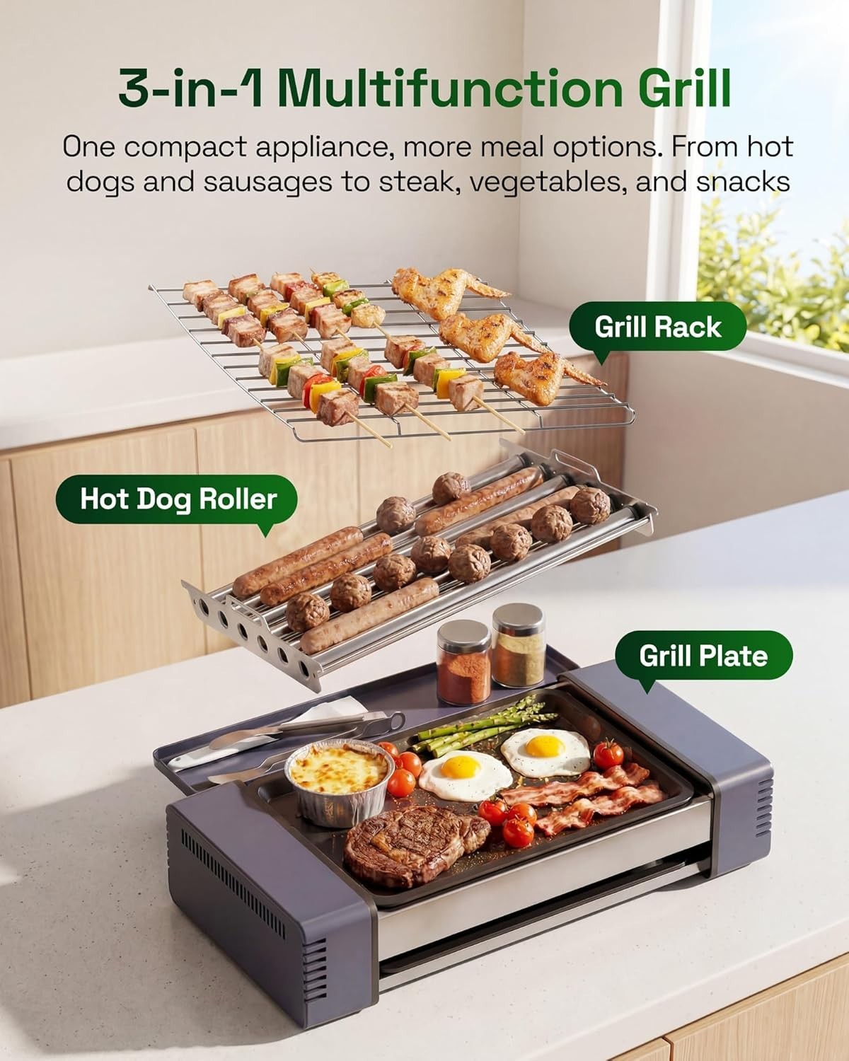3 in 1 Smokeless Indoor Grill and Electric Griddle Korean BBQ