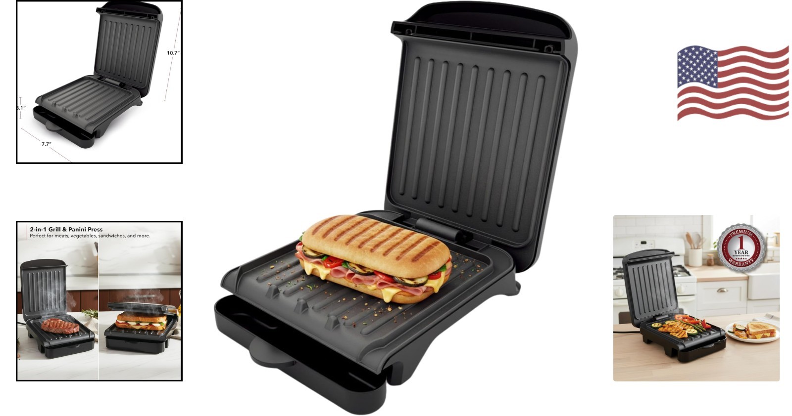 Health-Conscious 2-Serving Electric Grill & Panini Press – Easy Clean Non-Stick